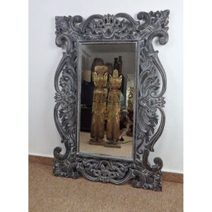 Zrkadlo PRINCESS, čierna patina, exotické drevo, ručná práca, veľké 120x80 cm