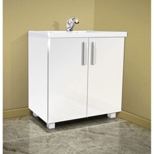 Kúpeľňová skrinka s umývadlom K22 barva dvířek: bílý lesk, barva skříňky: bílá 113