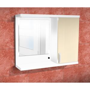 Kúpeľňová skrinka so zrkadlom K10 pravá barva dvířek: jasmín lesk, barva skříňky: bílá 113