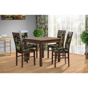 Jedálenská zostava stôl 100x80 cm + 4 stoličky 881 farba lamina: orech 729, farba čalouněnie: Mega 13 V2 zelená