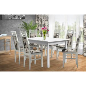 Jedálenská zostava stôl 100x80 cm + 6 stoličiek 873 farba lamina: biela 113, farba čalouněnie: Mega 13 V3 šedá