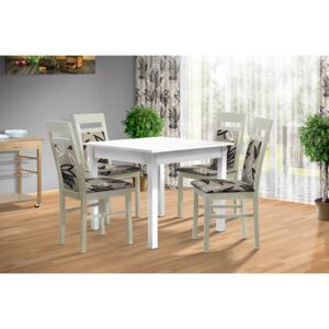 Jedálenská zostava stôl 80x80 cm + 4 stoličky 647 farba lamina: biela 113, farba čalouněnie: Mega 13 V3 šedá