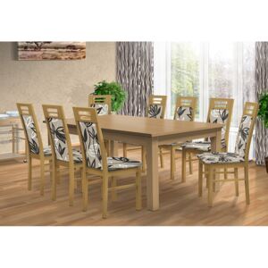Jedálenská zostava stôl 160x115 cm + 8 stoličiek 873 farba lamina: buk 381, farba čalouněnie: Mega 13 V3 šedá