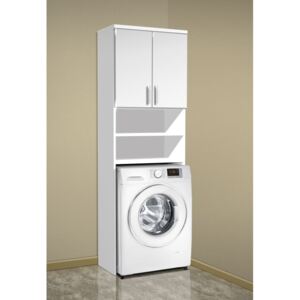 Vysoká kúpeľňová skrinka nad práčku K20 barva dvířek: bílý lesk, barva skříňky: bílá 113
