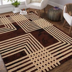 Moderný hnedý koberec s geometrickým motívom štvorcov Hnedá Šírka: 80 cm | Dĺžka: 150 cm