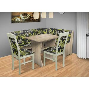 Jedálenská rohová lavica so stolom a stoličkami 120x160cm farba lamina: dub sonoma 325, farba čalouněnie: Mega 13 V2 zelená