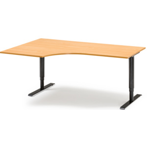 Výškovo nastaviteľný stôl Adeptus, ľavý, 2000x1200 mm, buk lam./čierna