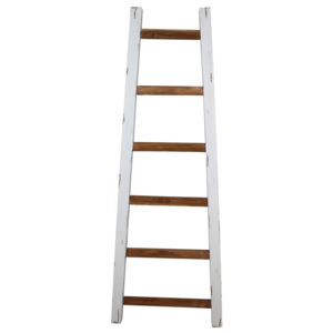 Biely dekoratívny rebrík z teakového dreva HSM Collection Tangga, dĺžka 150 cm