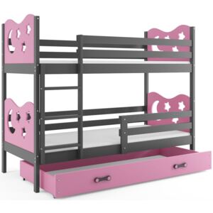 BMS Poschodová detská posteľ Miko / Sivá Farba: Sivá / ružová, Rozmer.: 190 x 80 cm
