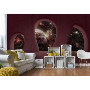 GLIX Fototapeta - Planets Outer Space 3D Concrete Arches View Vliesová tapeta - 368x254 cm