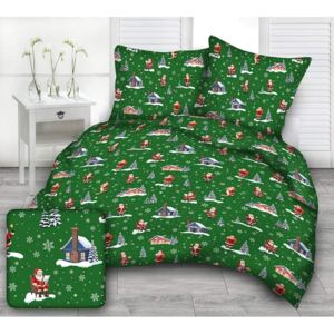 Vianočná posteľná obliečka Zelený Domček 140x200/70x90 cm