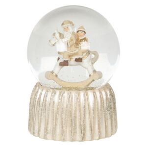 Zlaté sněžítko s flitrami a hojdacím koníkom - Ø 10 * 14 cm