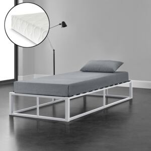 [en.casa] Kovová posteľ "Kreta" ABMB-0956M 90x200 biela s matracom a roštom