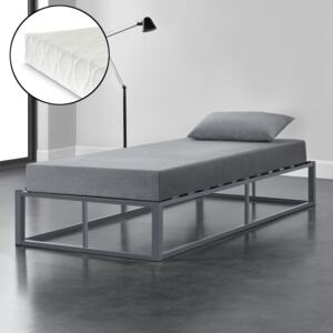 [en.casa] Kovová posteľ "Kreta" ABMB-0959M 90x200 tmavo sivá s matracom a roštom
