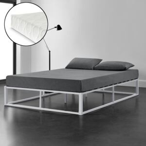 [en.casa] Kovová posteľ "Kreta" ABMB-0958M 180x200 biela s matracom a roštom