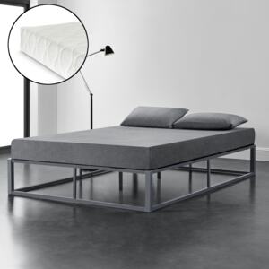 [en.casa] Kovová posteľ "Kreta" ABMB-0961M 180x200 tmavo sivá s matracom a roštom