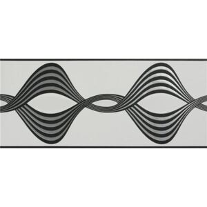 Vliesové bordúry 55149, rozmer 5 m x 17 cm, vlnovky čierno-strieborné na bielom podklade, MARBURG