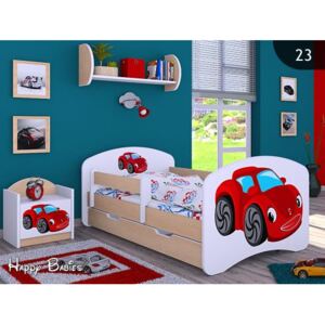 Detská posteľ so zásuvkou 160x80cm RED CAR - svetlá hruška
