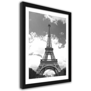 CARO Obraz v ráme - Eiffel Tower On A Background Of Clouds 50x70 cm Čierna