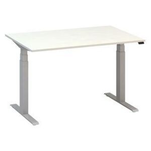Výškovo nastaviteľný kancelársky stôl Alfa Up so sivým podnožím, 120 x 80 x 61,5-127,5 cm, dezén biely