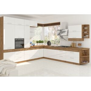 Priestorná rohová kuchyňa 330x340 cm – biela/dub lancelot VISION