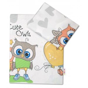 Baby Nellys 2-dielne bavlnené obliečky 135x100 cm, Cute Owls - sivá