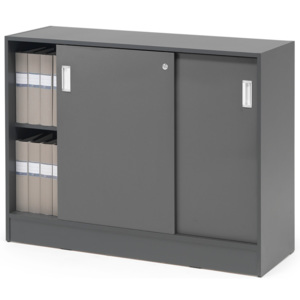 Kancelárska skriňa Flexus s posuvnými dverami, 925x1200x415 mm, šedá