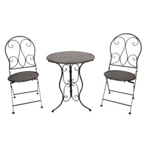 Čierna záhradný súprava stôl + 2 stoličky - Ø 60 * 70 / 2x Ø 40 * 40 * 92 cm