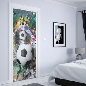 GLIX Fototapeta na dvere - 3D Footballs Puzzle Tunnel Multicoloured