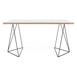 Biely pracovný stôl s čiernymi nohami TemaHome Flow, dĺžka 140 cm