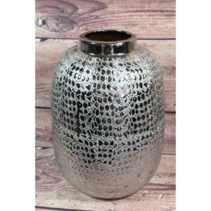Keramická váza - strieborná so vzorom (v. 32 cm)