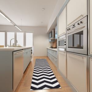 Vysokoodolný kuchynský koberec Webtappeti Optical Black White, 130 × 190 cm