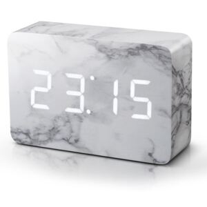 Mramorový budík s bielym LED displejom Gingko Brick Marble Click Clock
