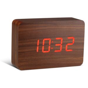Hnedý budík s červeným LED displejom Gingko Brick Click Clock