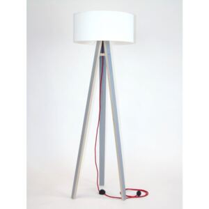 Sivá stojacia lampa s bielym tienidlom a červeným káblom Ragaba Wanda