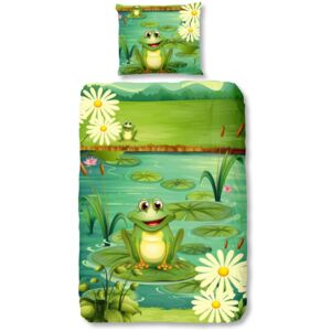 Detské posteľné obliečky z čistej bavlny Good Morning Frogs, 140 × 200 cm
