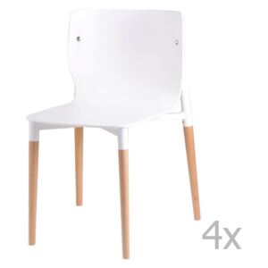 Sada 4 bielych jedálenských stoličiek s drevenými nohami sømcasa Alisia