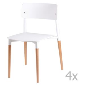 Sada 4 bielych jedálenských stoličiek s drevenými nohami sømcasa Claire
