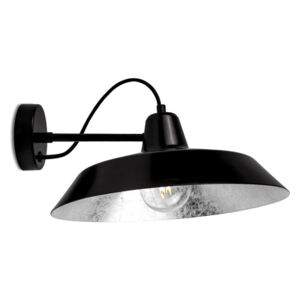 Čierne nástenné svietidlo s detailom v striebornej farbe Bulb Attack Cinco Basic