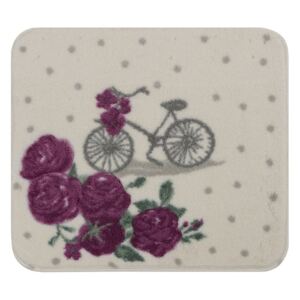 Biela predložka do kúpeľne s fialovou květinou Confetti Bathmats Vintage Bike, 50 × 57 cm