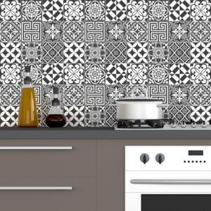 Sada 60 nástenných samolepiek Ambiance Traditional Tiles Shade of Gray, 10 × 10 cm
