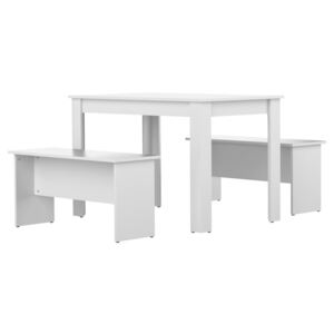 Biely jedálenský stôl s 2 lavicami Symbiosis Pearl