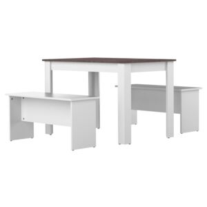 Bielo-sivý jedálenský stôl s 2 lavicami TemaHome Nice