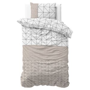 Hnedo-biele bavlnené obliečky na jednolôžko Sleeptime Gino, 140 × 220 cm