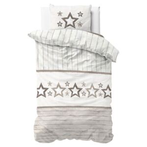 Hnedo-biele obliečky z mikroperkálu Sleeptime Stars, 140 × 220 cm