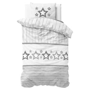 Sivo-biele obliečky z mikroperkálu Sleeptime Stars, 140 × 220 cm
