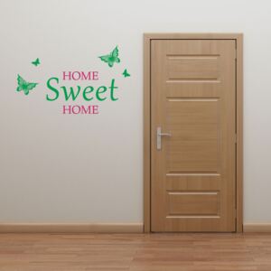 GLIX Domov sladký domov - samolepka na stenu Zelená a růžová 70 x 45 cm