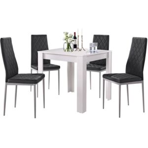 Set bieleho jedálenský stola a 4 čiernych jedálenských stoličiek Støraa Lori and Barak, 80 x 80 cm
