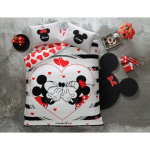 Bavlnené obliečky s plachtou na dvojlôžko Tac Mickey & Minnie Amour, 200 x 220 cm