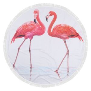 Farebná plážová osuška z bavlny Flamingos, ⌀ 150 cm